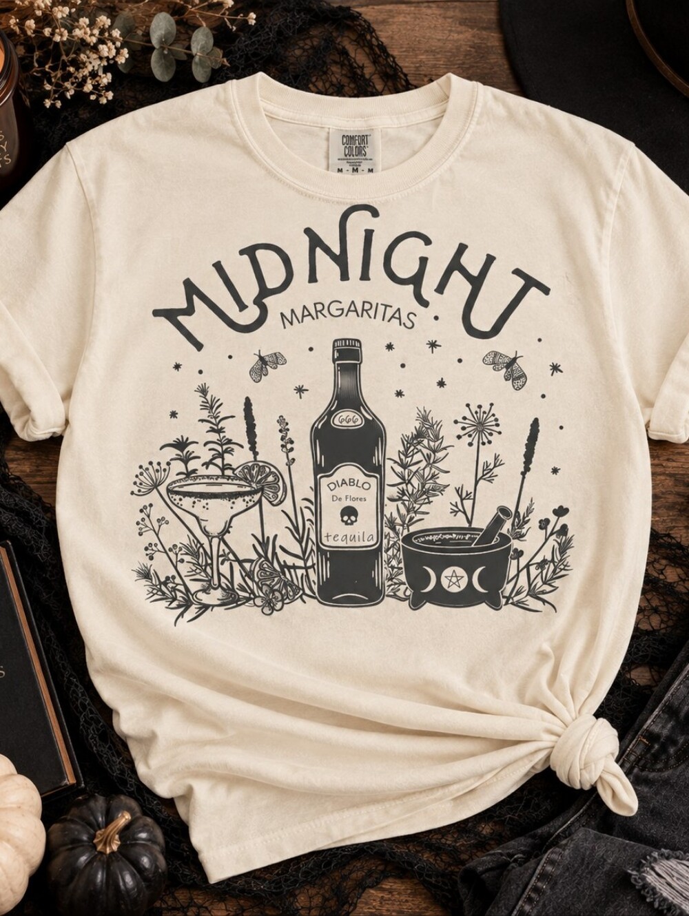 Midnight Margaritas Witchy Halloween Comfort Colors Graphic Tee